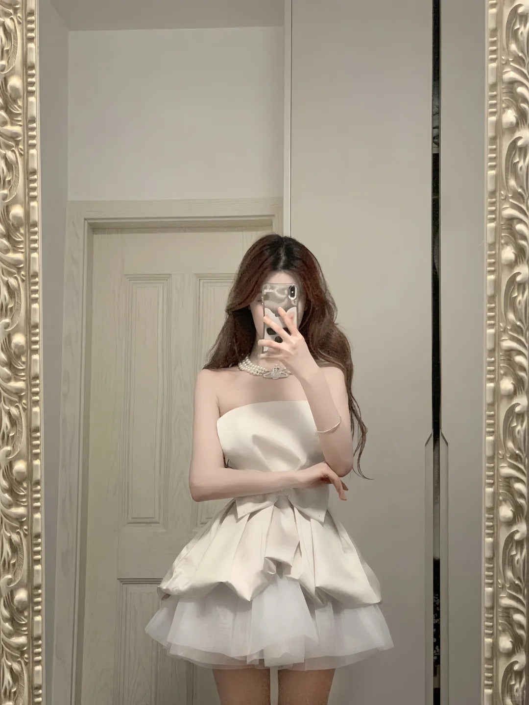 Cute White Strapless Bow Satin Tulle Mini 17Th Birthday Homecoming Dresses