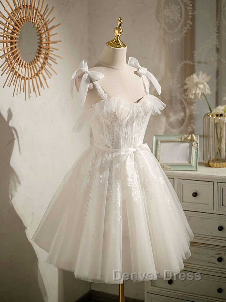 Cute white tulle lace short prom Dress, white homecoming Dresses Secondary image