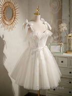 Cute white tulle lace short prom Dress, white homecoming Dresses