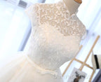 Cute White Tulle Short Lace Cap Sleeves Party Dresses, White Homecoming Dresses