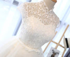 Cute White Tulle Short Lace Cap Sleeves Prom Dress, White Homecoming Dresses