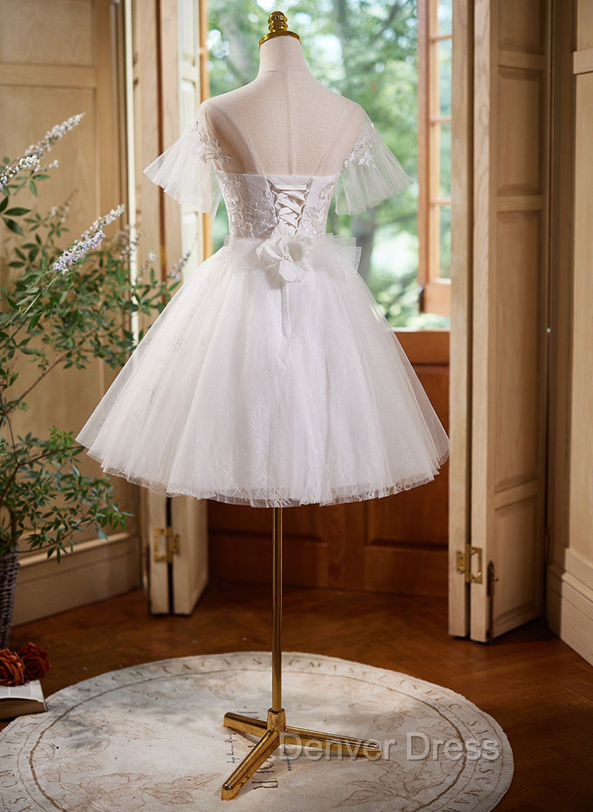 Cute White Tulle with Lace Short Prom Dress, White Graduation Dresses