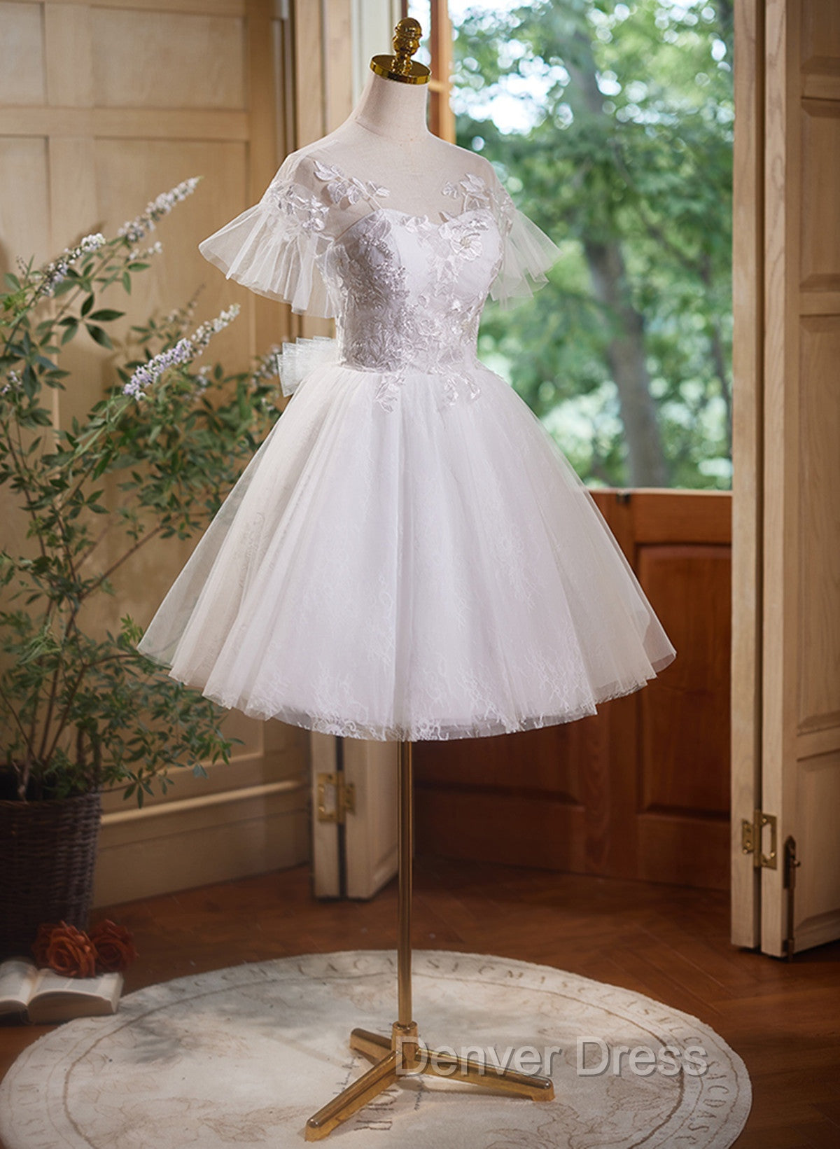 Cute White Tulle with Lace Short Party Dresses, White Graduation Dresses