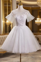 Cute White Tulle with Lace Short Prom Dress, White Graduation Dresses