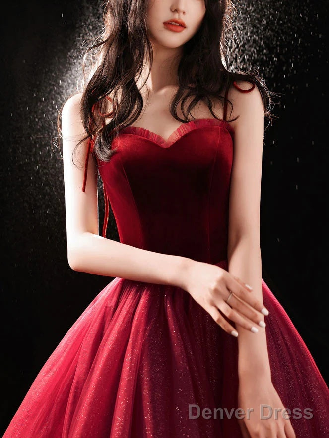 Cute Wine Red Velvet And Tulle Homecoming Dress, Wine Red Straps Prom Dresses Secondary image