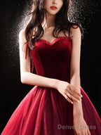 Cute Wine Red Velvet And Tulle Homecoming Dress, Wine Red Straps Prom Dresses