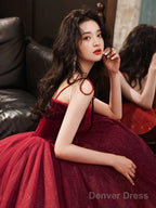 Cute Wine Red Velvet And Tulle Homecoming Dress, Wine Red Straps Prom Dresses