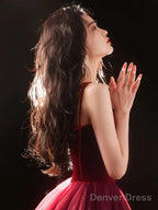 Cute Wine Red Velvet And Tulle Homecoming Dress, Wine Red Straps Prom Dresses