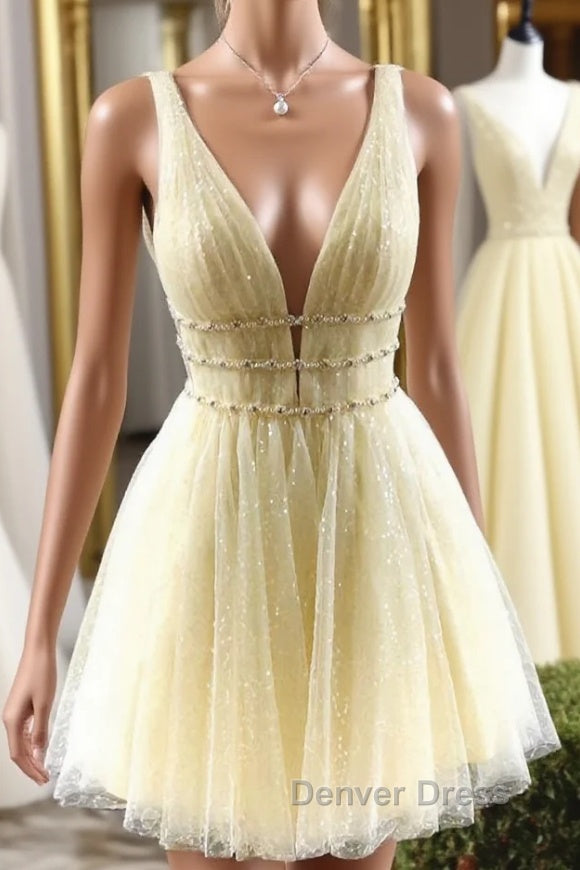 Cute yellow tulle short prom Dress, yellow homecoming Dresses