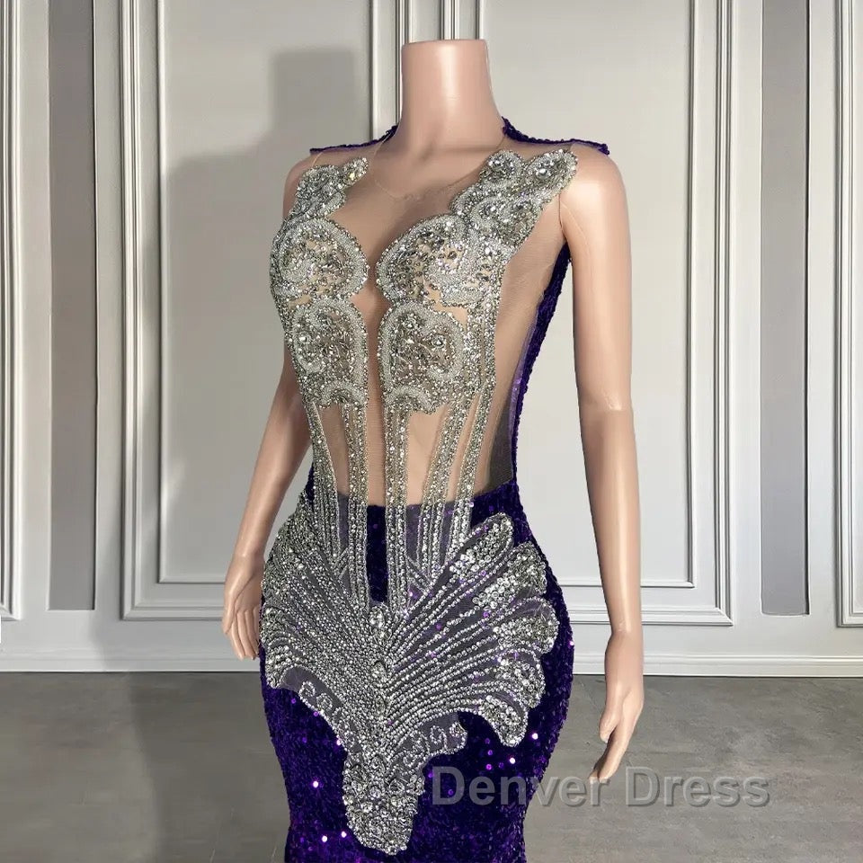 Sequined Sleeveless Mermaid Prom Dresses with Beadings