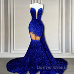 V-Neck Sequins Prom Dresses Mermaid Sleeveless Crystal.