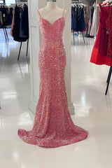 Glitter Pink Velvet Sweetheart Mermaid Long Formal Dress