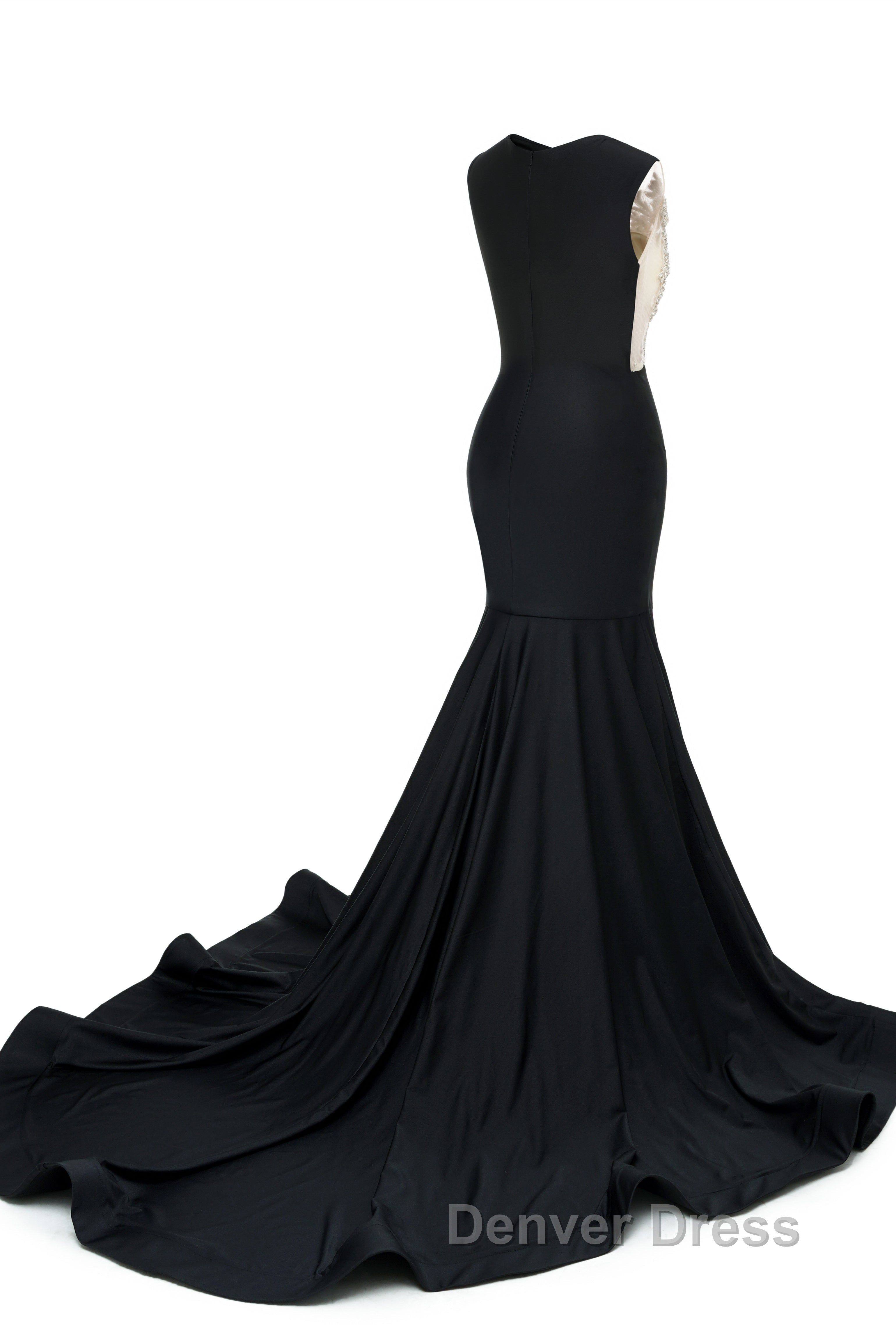 Portrait Trumpet Sweep Train Sleeveless Beading Prom Dresses