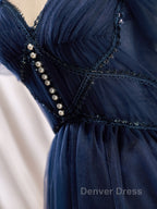 Dark Blue A Line Short Prom Dress, Dark Blue Homecoming Dresses