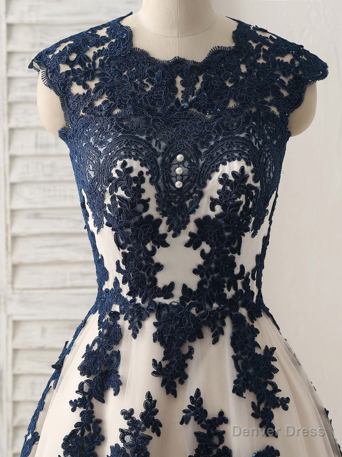 Dark Blue Lace Applique Tulle Long Prom Dress Blue Bridesmaid Dresses