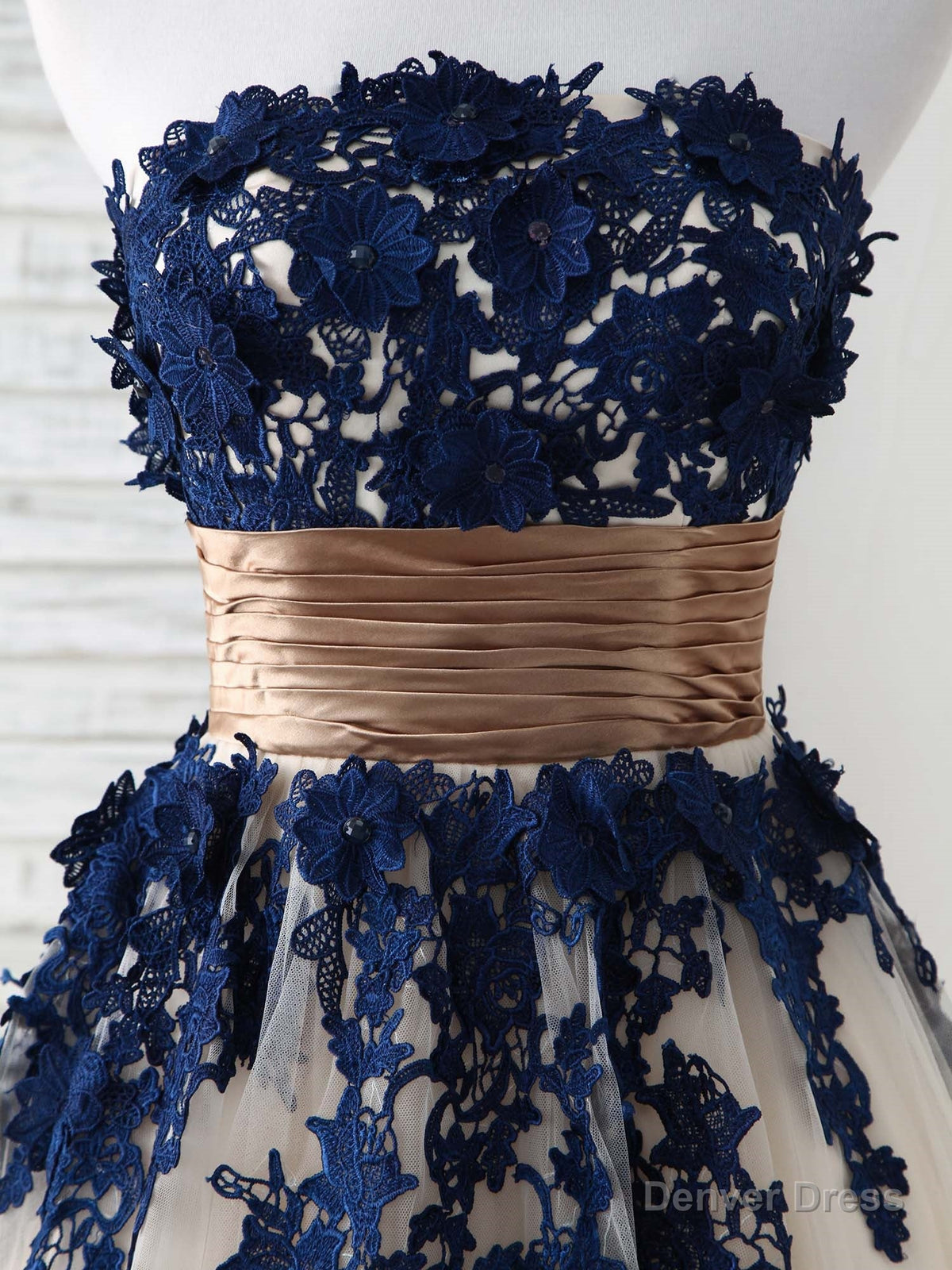 Dark Blue Lace Applique Tulle Long Prom Dress Blue Bridesmaid Dresses