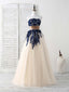 Dark Blue Lace Applique Tulle Long Prom Dress Blue Bridesmaid Dresses