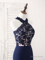 Dark Blue Lace Mermaid Long Prom Dress Mermaid Bridesmaid Dresses