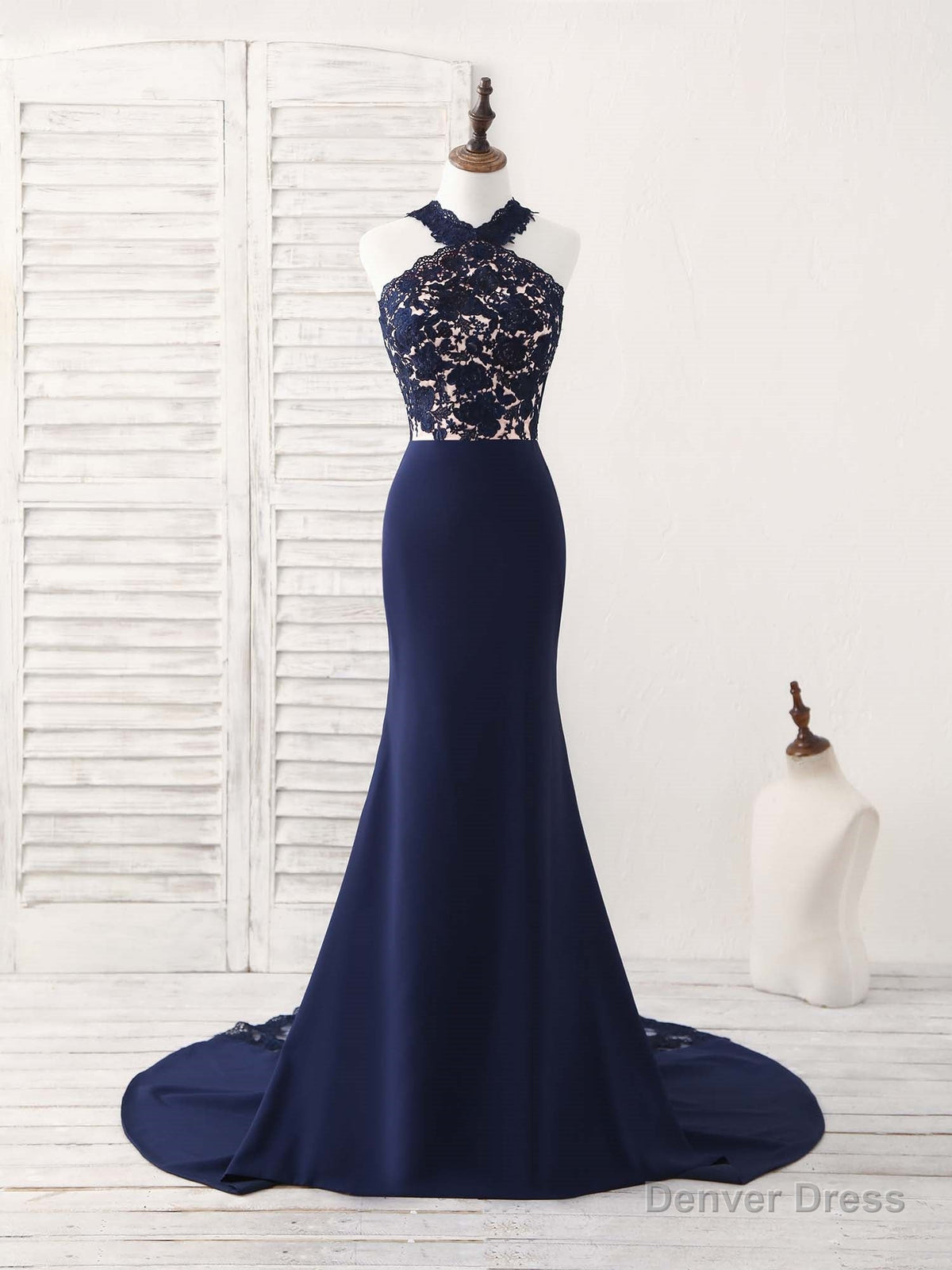 Dark Blue Lace Mermaid Long Prom Dress Mermaid Bridesmaid Dresses
