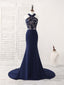 Dark Blue Lace Mermaid Long Prom Dress Mermaid Bridesmaid Dresses