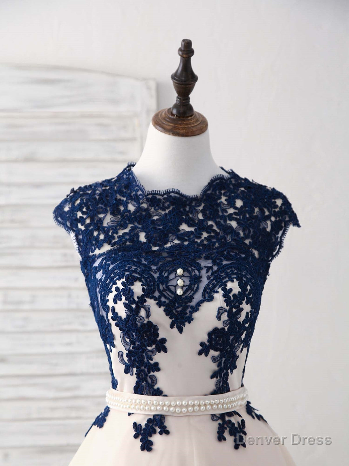 Dark Blue Lace Tulle Short Prom Dress Blue Bridesmaid Dresses