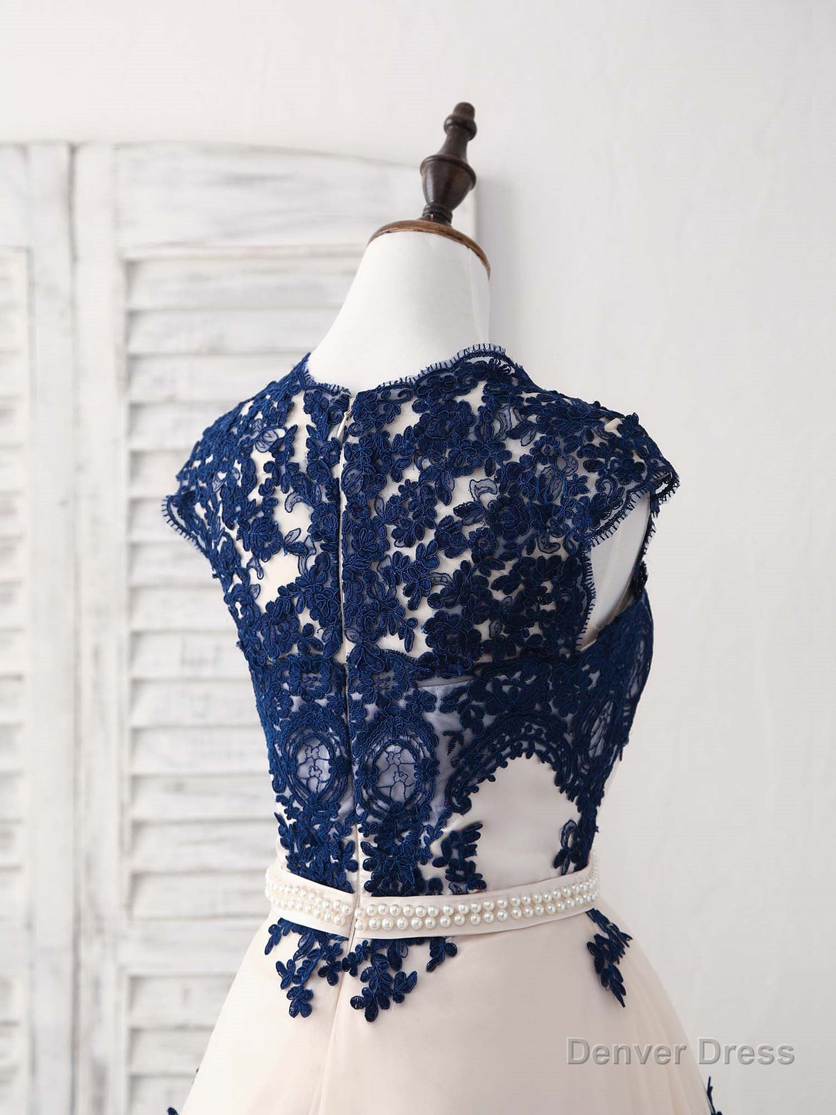 Dark Blue Lace Tulle Short Prom Dress Blue Bridesmaid Dresses