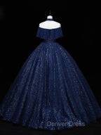 Dark Blue Long Prom Dresses, Blue Tulle Formal Gown Graduation Dresses