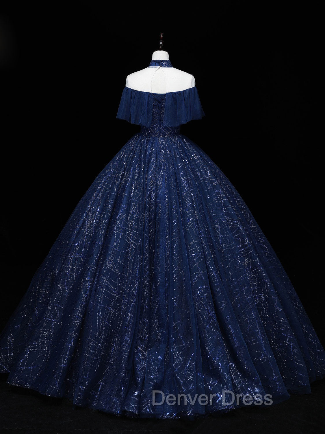 Dark Blue Long Prom Dresses, Blue Tulle Formal Gown Graduation Dresses