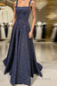 Dark blue sequin long prom Dress , blue Prom Dresses