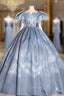Dark Blue Square Puff Sleeve Square Quinceanera Dresses