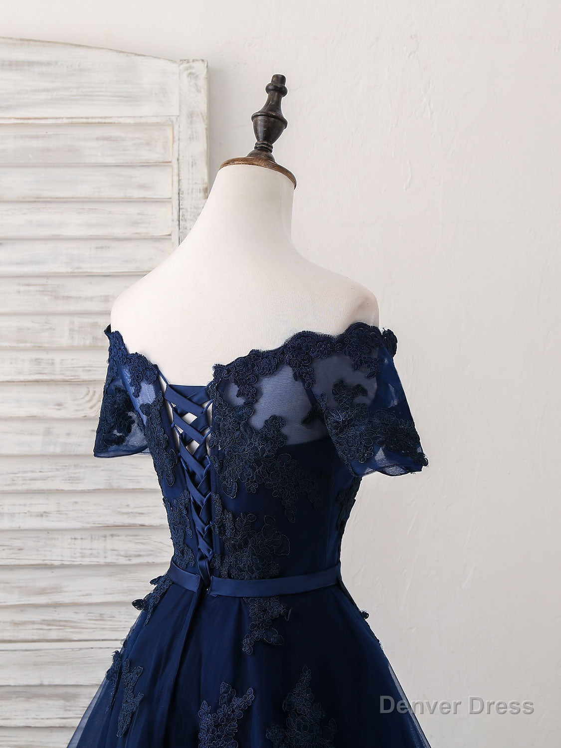 Dark Blue Tulle Lace Short Prom Dress, Dark Blue Homecoming Dresses