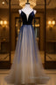 Dark blue tulle long prom Dress, blue Prom Dresses