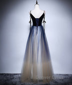 Dark blue tulle long prom Dress, blue Prom Dresses