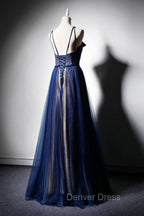 Dark Blue Tulle Long Prom Dress, Dark Blue Prom Dresses