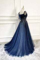 Темно -сині тюль -блискітки довгі випускні сукні сукні на день народження