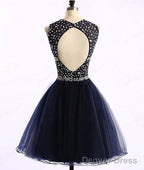 Dark Blue Tulle Short Prom Dress, Cute Homecoming Dresses
