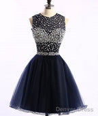 Dark Blue Tulle Short Prom Dress, Cute Homecoming Dresses