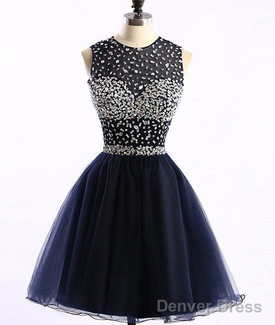 Dark Blue Tulle Short Prom Dress, Cute Homecoming Dresses