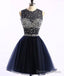 Dark Blue Tulle Short Prom Dress, Cute Homecoming Dresses
