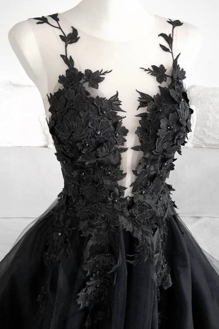 Classic Black Lace Tulle Long Prom Dress Black Prom Dresses