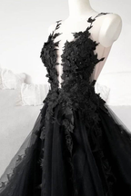 Classic Black Lace Tulle Long Prom Dress Black Prom Dresses