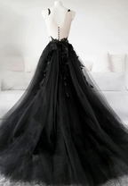 Classic Black Lace Tulle Long Prom Dress Black Prom Dresses