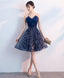 Dark Blue V Neck Tulle Sequin Short Prom Dress, Blue Homecoming Dresses S94