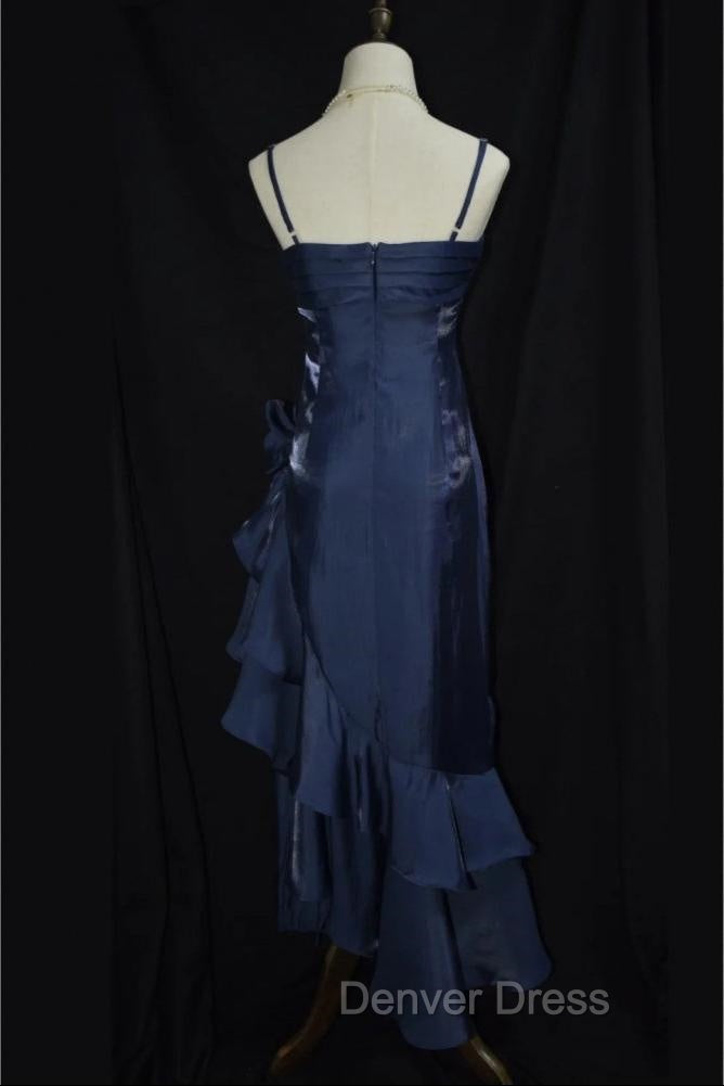 Dark Blue Vintage Floral Elegant Dresses Asymmetrical Hem Prom Gowns Secondary image