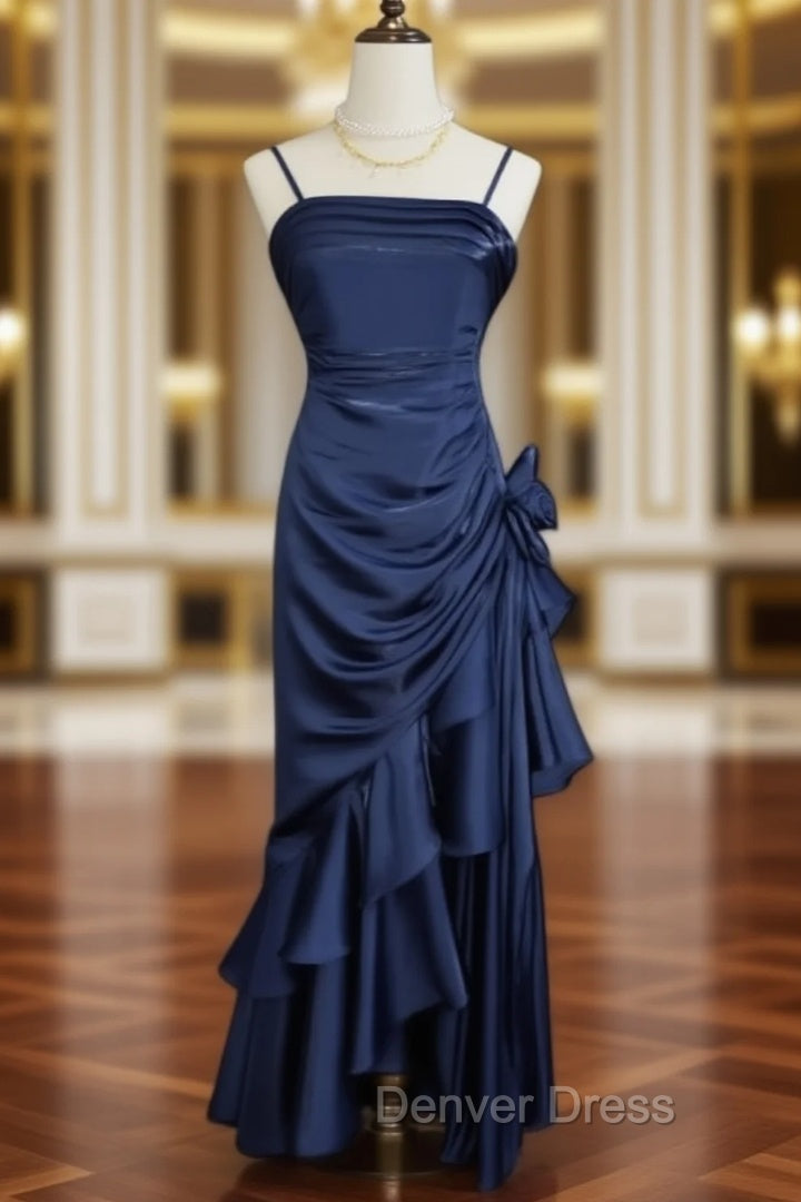 Dark Blue Vintage Floral Elegant Dresses Asymmetrical Hem Prom Gowns Main image