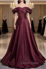 Dark Burgundy Satin Pleats Prom Dresses