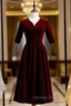 Dark Burgundy Velvet Short Sleeve Short Prom Dresses