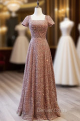 Dark Champagne Sequins Square Prom Dresses