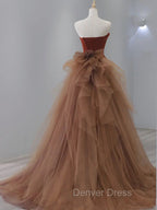 Dark Coffee Long Prom Dresses, Dark Coffee Long Formal Graduation Dresses