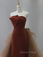 Dark Coffee Long Prom Dress, Dark Coffee Long Prom Graduation Dresses